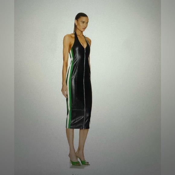 Miaou Black and Green racer strip Sleeveless Zipper Dress. - Picture 1 of 6